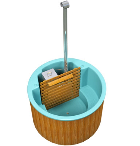 Badezuber (Hot Tub) mit Fiberglaseinsatz in Farbe hellblau